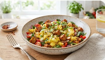 Garlic Tempeh & Egg Scramble